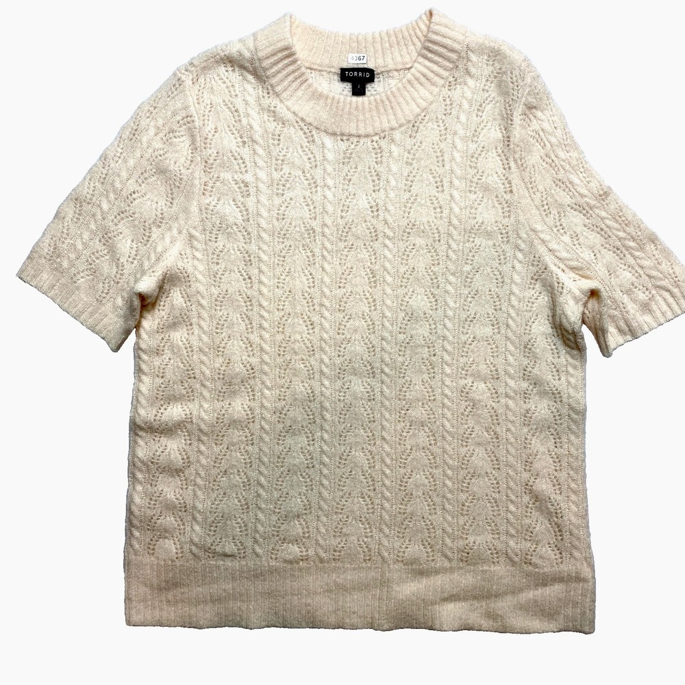 Torrid Pointelle Knit Top Womens 2X Beige Short Sleeve Pullover $65